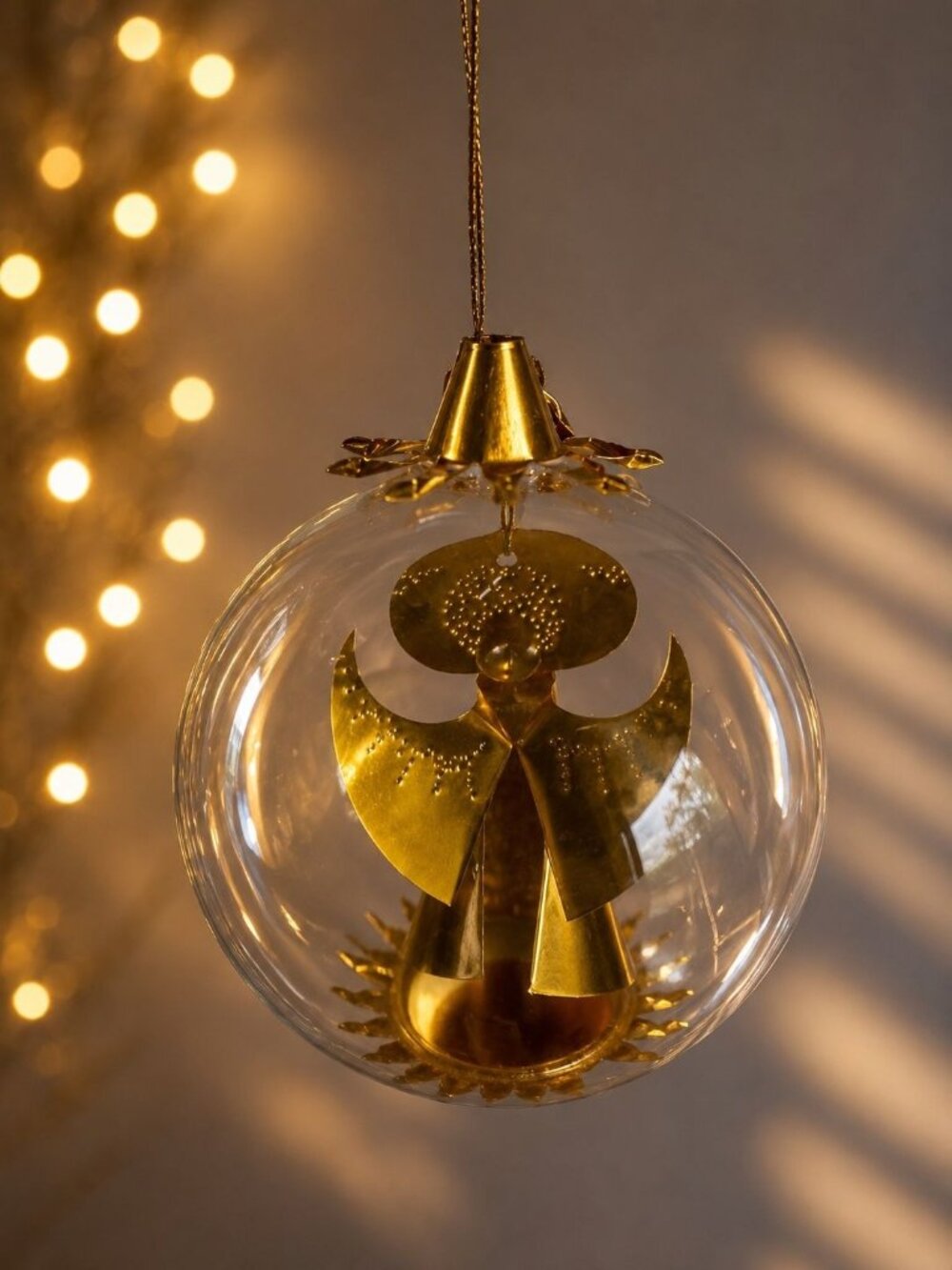 Resl Lenz Germany Glass Globe Ornament Gold Foil Angel Spinner MCM 4 1/2"